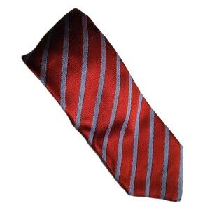 Pal Zileri Long Tie Men's Red/Blue Repp Striped 100% Silk Italy Neck Tie 61 x 4"